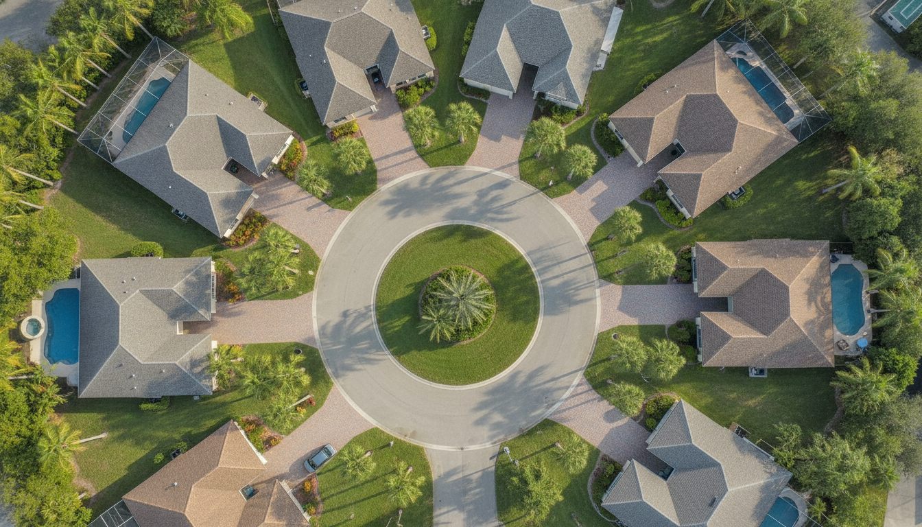 Neighborhood re-roofing, aerial view