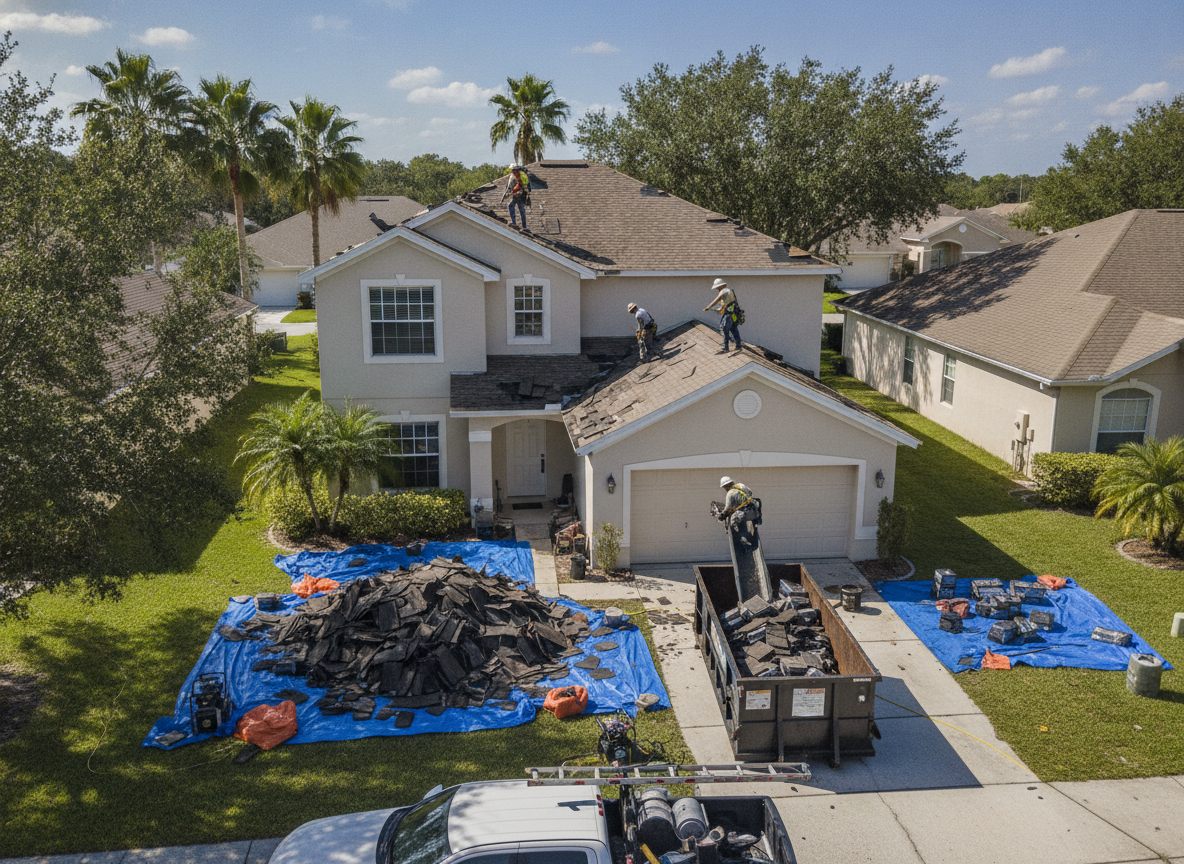Residential roofing crew at work