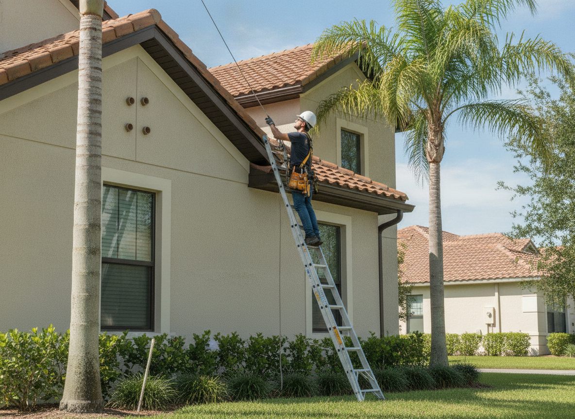 Roofing professional inspecting a roof
