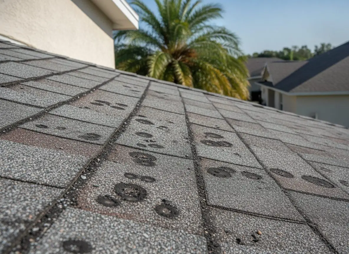 Shingles marked with hail damage