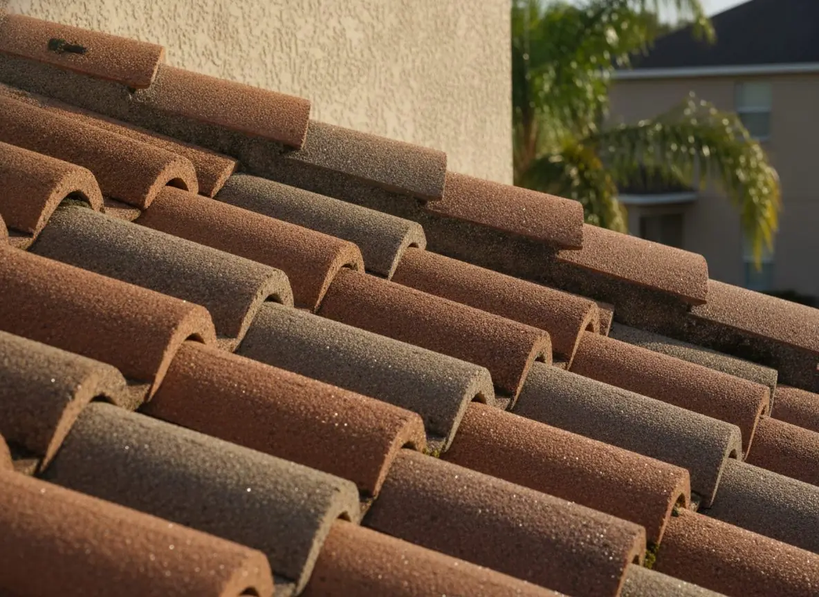 Close-up of clay barrel tile roofing
